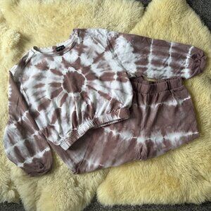 Dry Goods Originality Two-Piece Matching Brown Tie Dye Lounge Set, Size S + M